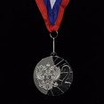 Медаль наградная с лентой, d - 50мм ( цвет ''серебро'', герб России и номер) 5200-2
